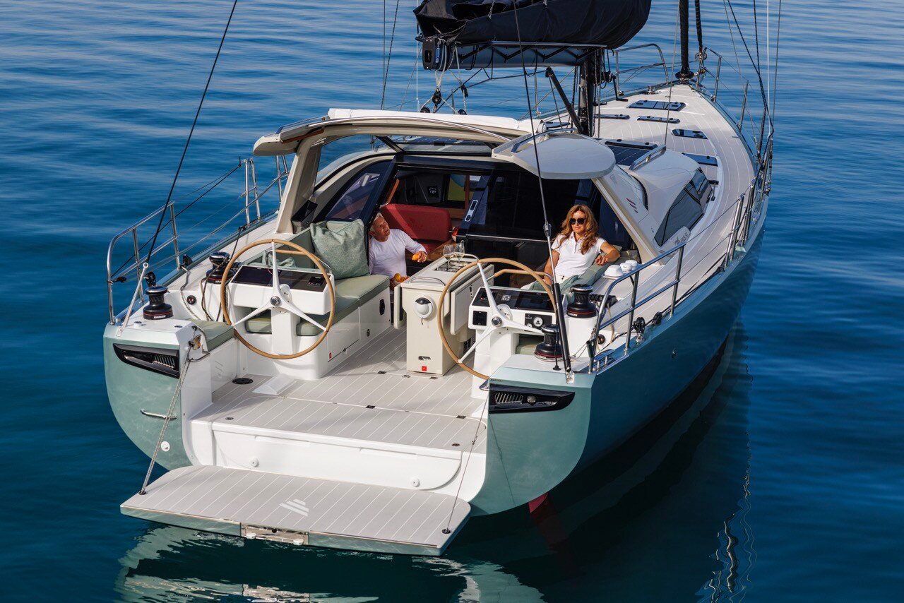 Pegasus 50 yacht outdoor and interior connection shown from drone view
