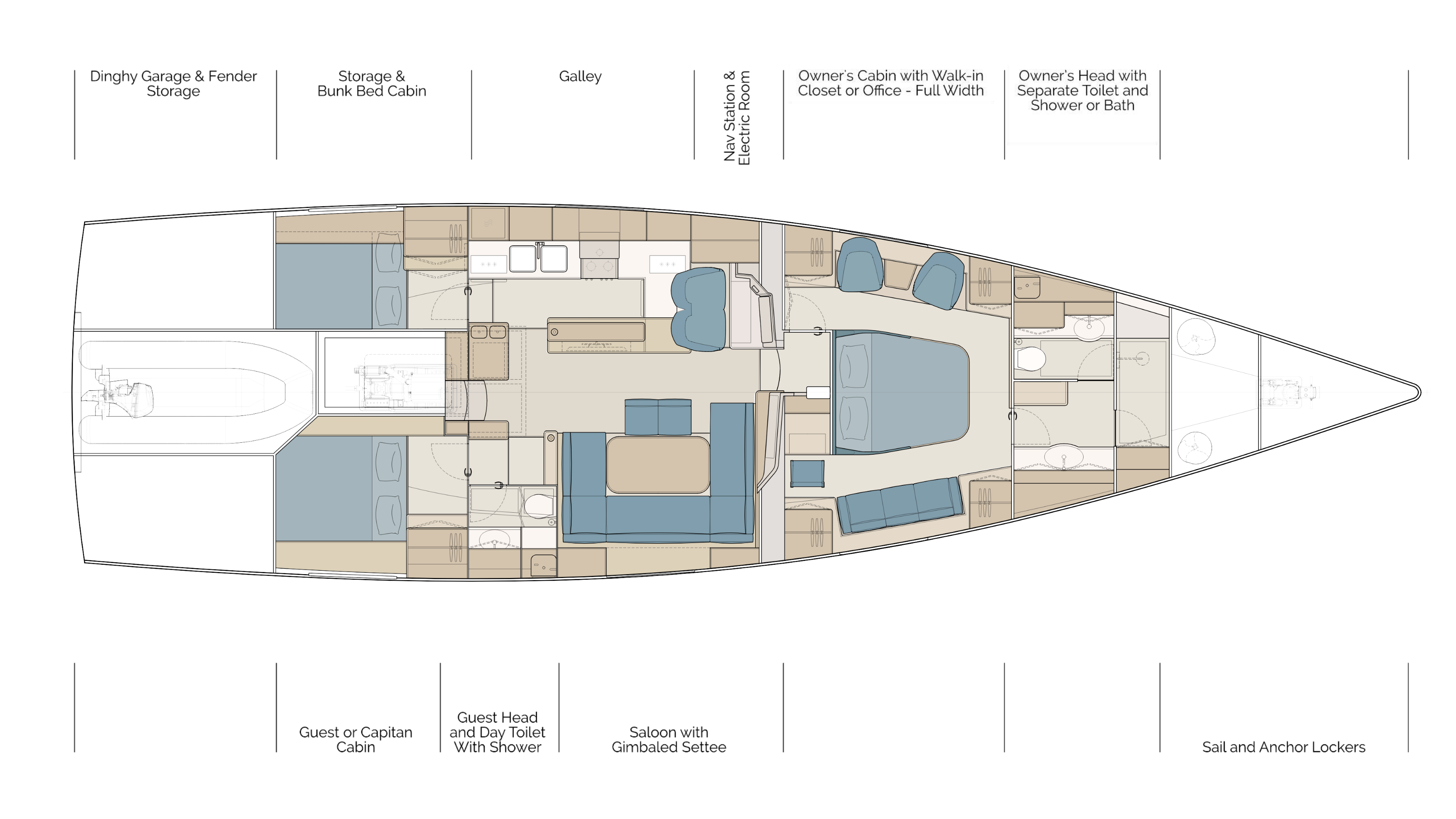 Pegasus 67 layout with owner's cabin full width