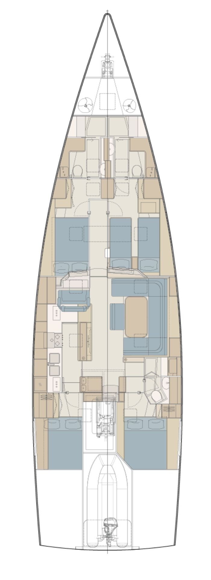 Pegasus 67 layout tloris with double bed cabin port