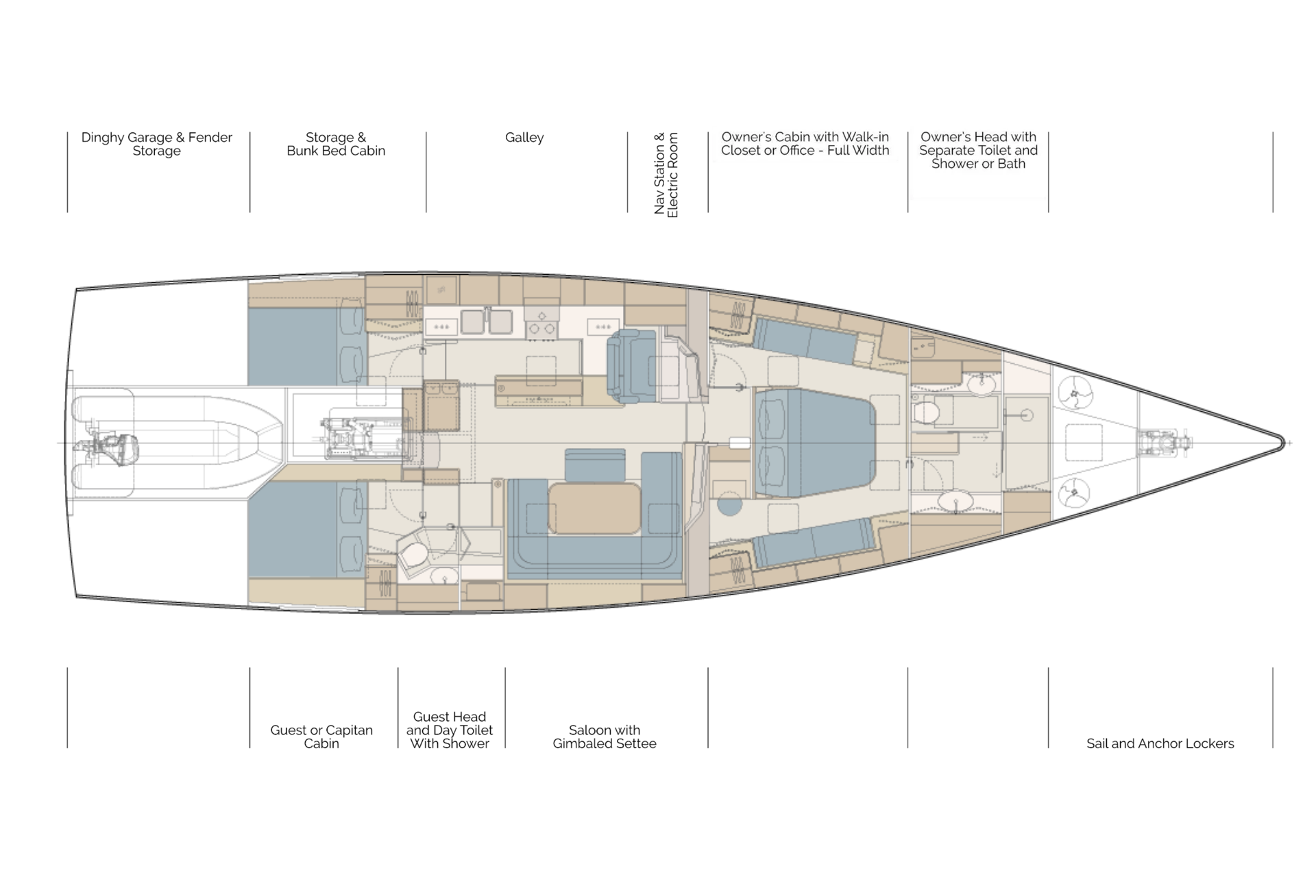 Pegasus 67 layout with owner's cabin full width